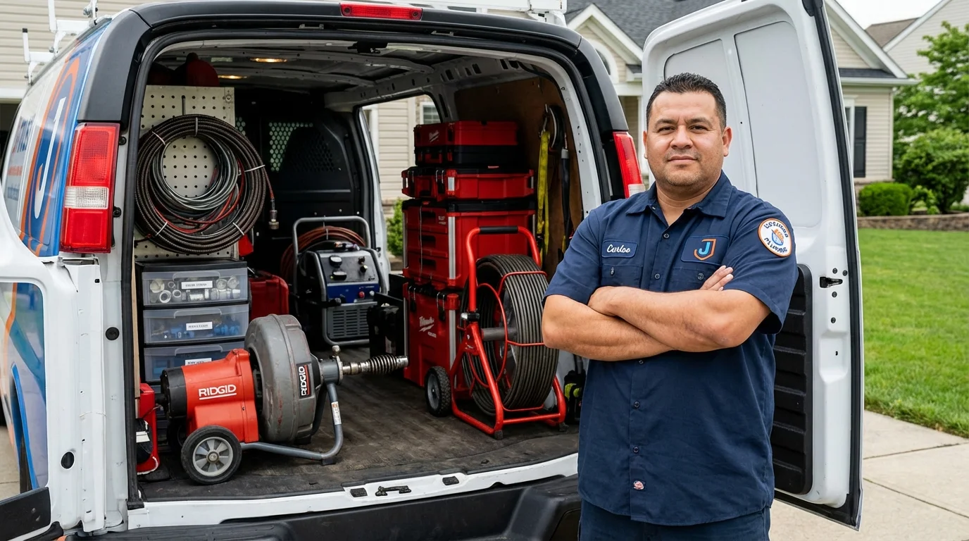 Professional drain cleaning equipment and Johns Plumbing LLC plumber in Coopersburg