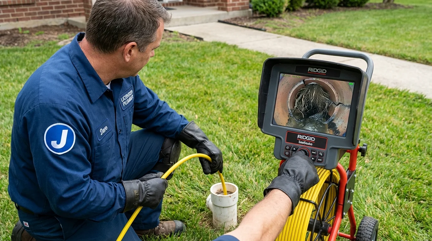 Sewer camera inspection being performed by Johns Plumbing LLC in Coopersburg