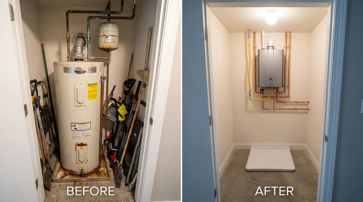 Tank water heater versus wall-mounted tankless unit comparison for Coopersburg, PA homeowners