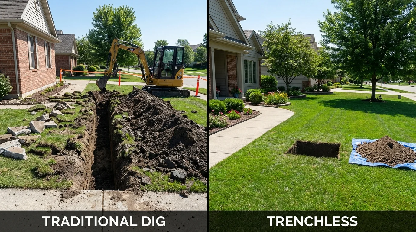 Trenchless sewer repair with minimal yard damage versus traditional excavation in Coopersburg, PA